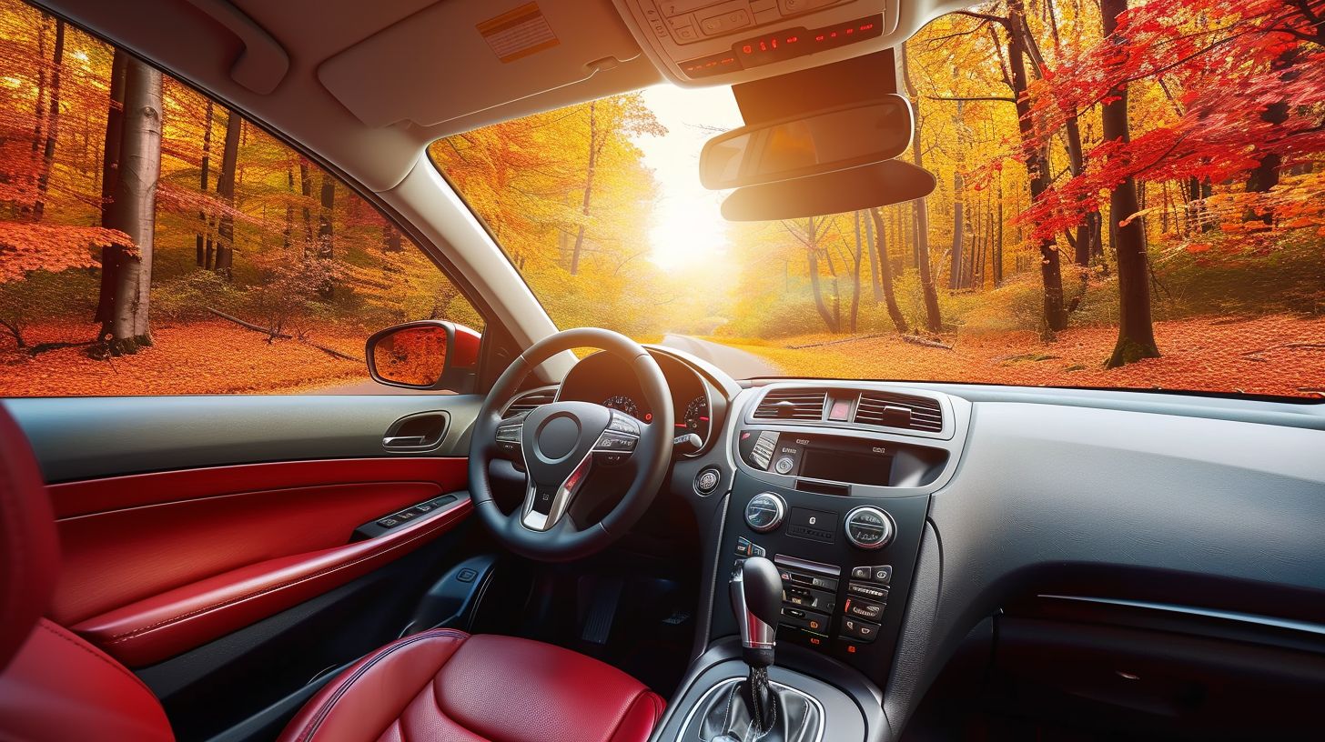 The car interior has ceramic window tinting providing UV protection. The car interior has ceramic window tinting providing UV protection.