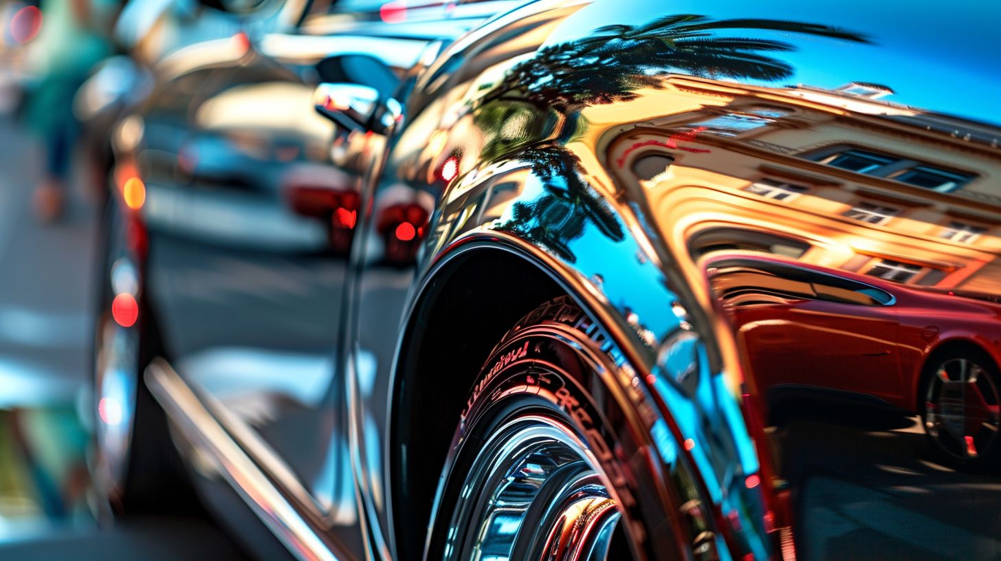 A shiny, polished car was the focus of the photograph. A shiny, polished car was the focus of the photograph.