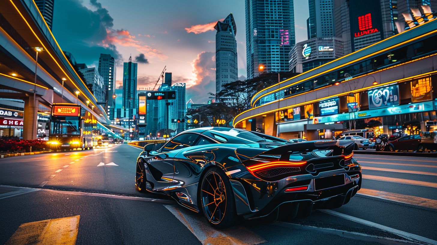 A luxurious car with PPF parked in a busy urban area. A luxurious car with PPF parked in a busy urban area.