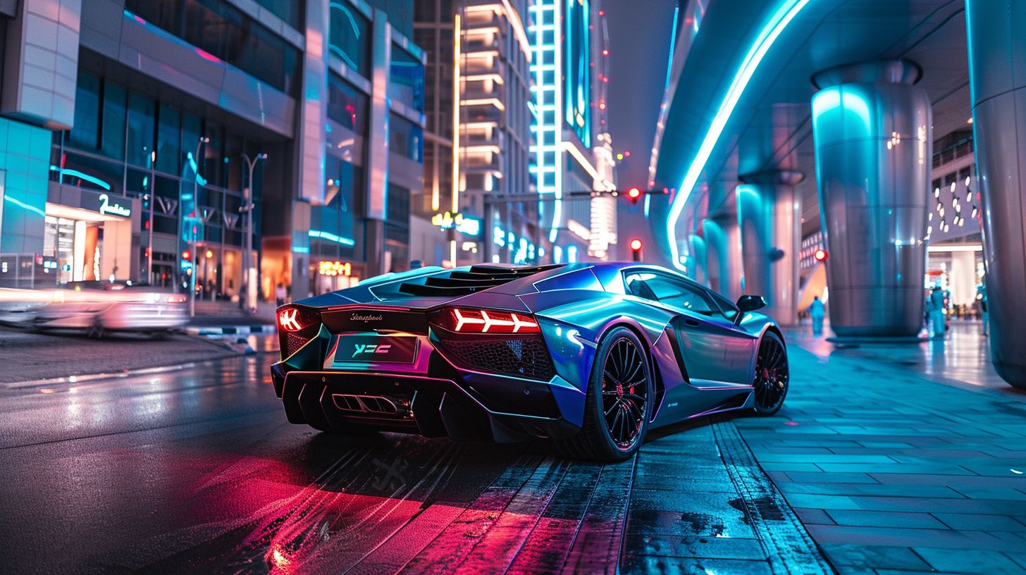 A luxurious car with PPF parked in a busy urban area. A luxurious car with PPF parked in a busy urban area.