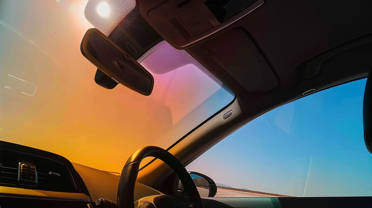 A car window tint film blocks out infrared radiation, maintaining a cool interior. A car window tint film blocks out infrared radiation, maintaining a cool interior.