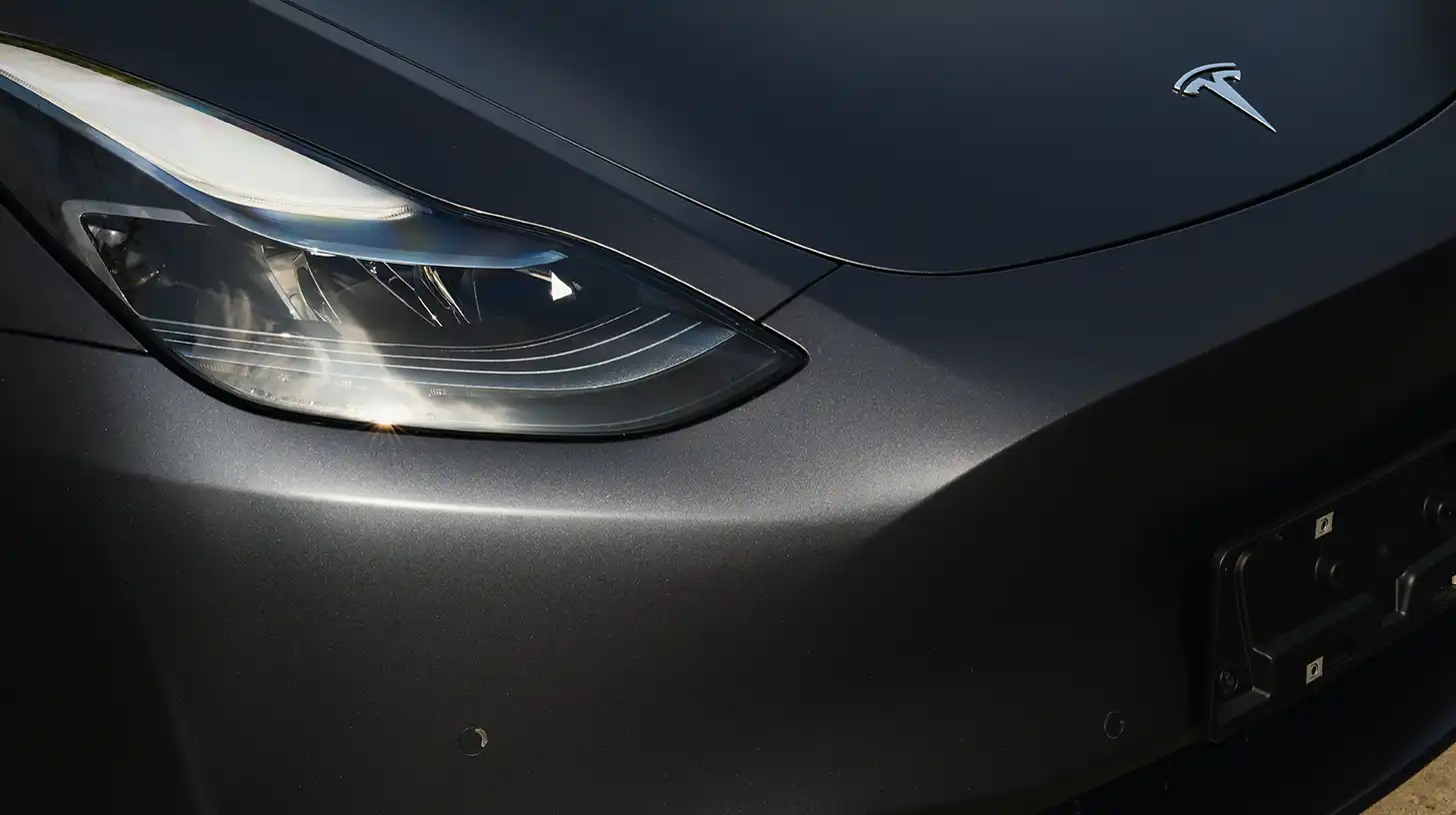 Gray Tesla with Clear Bra